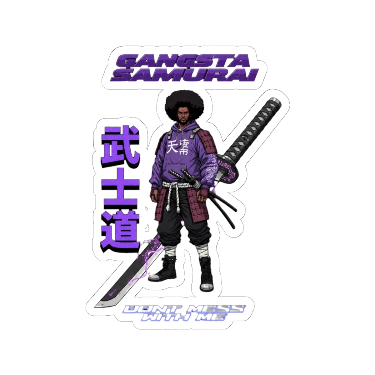 'Gangsta Samurai - Afro Street Fighter Anime Manga' Sticker | Afro Samurai - alternate angle 1, merchandise
