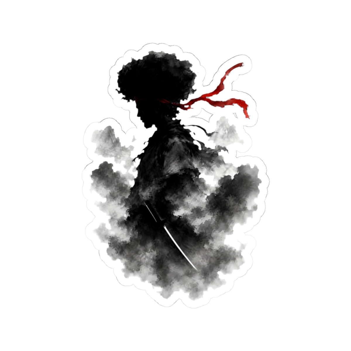 Afro Warrior Katana Silhouette Japanese Ink Art | Afro Samurai - alternate angle 2, merchandise