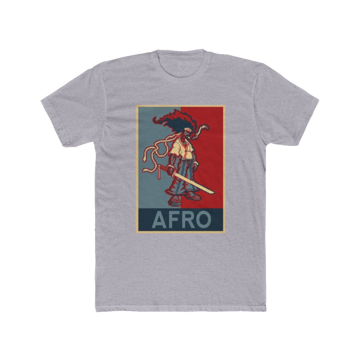 T Shirt - Grey - Propaganda - Pixel Art - Afro Samurai - Afro - Propaganda World - alternate angle 2, merchandise